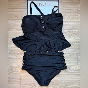 Black Peplum Two Piece Swimsuit with high waist bottoms 18W